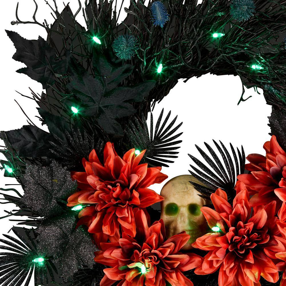 24 in. Boo-tiful Halloween Wreath with 30 Green LED Lights - Hercitys