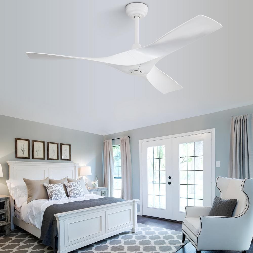 52 in. Indoor/Outdoor Downrod White Ceiling Fan without Light with Reversible 6-Speed DC Remote - Hercitys
