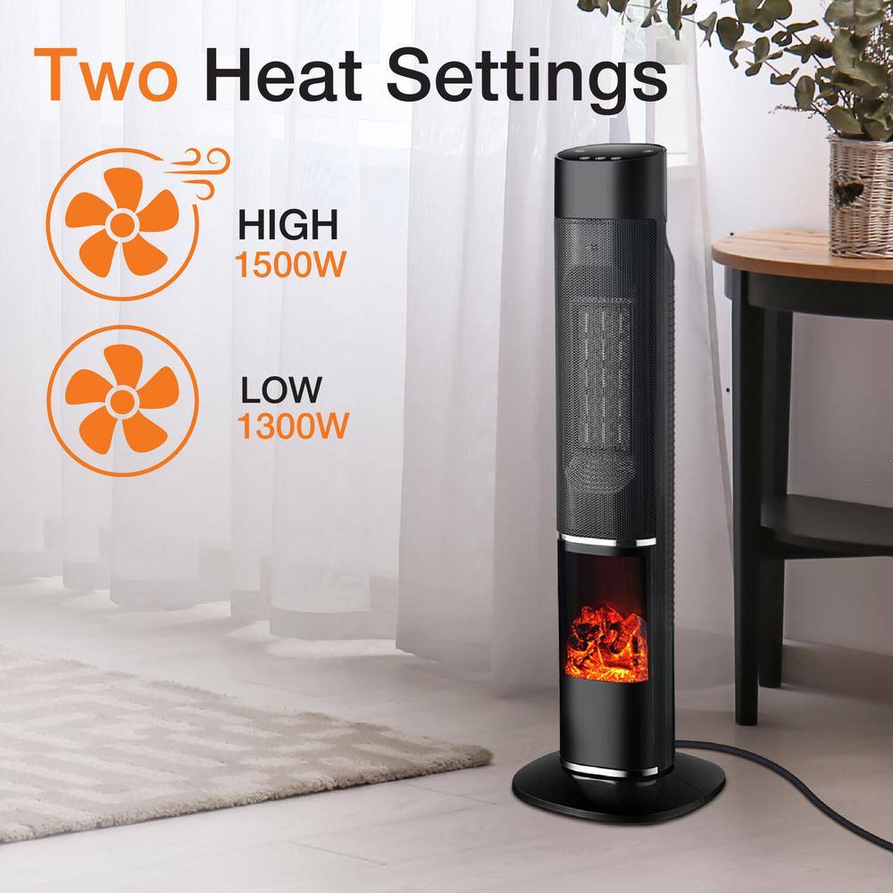 31-in. 1500-Watt Electric Radiant Infrared Tower Space Heater with Flame Feature in Black - Hercitys