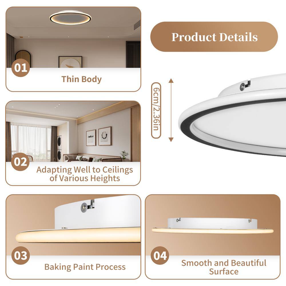 20 in. 1-Light Modern Simple Geometry Black LED Flush Mount Ceiling Light - Hercitys
