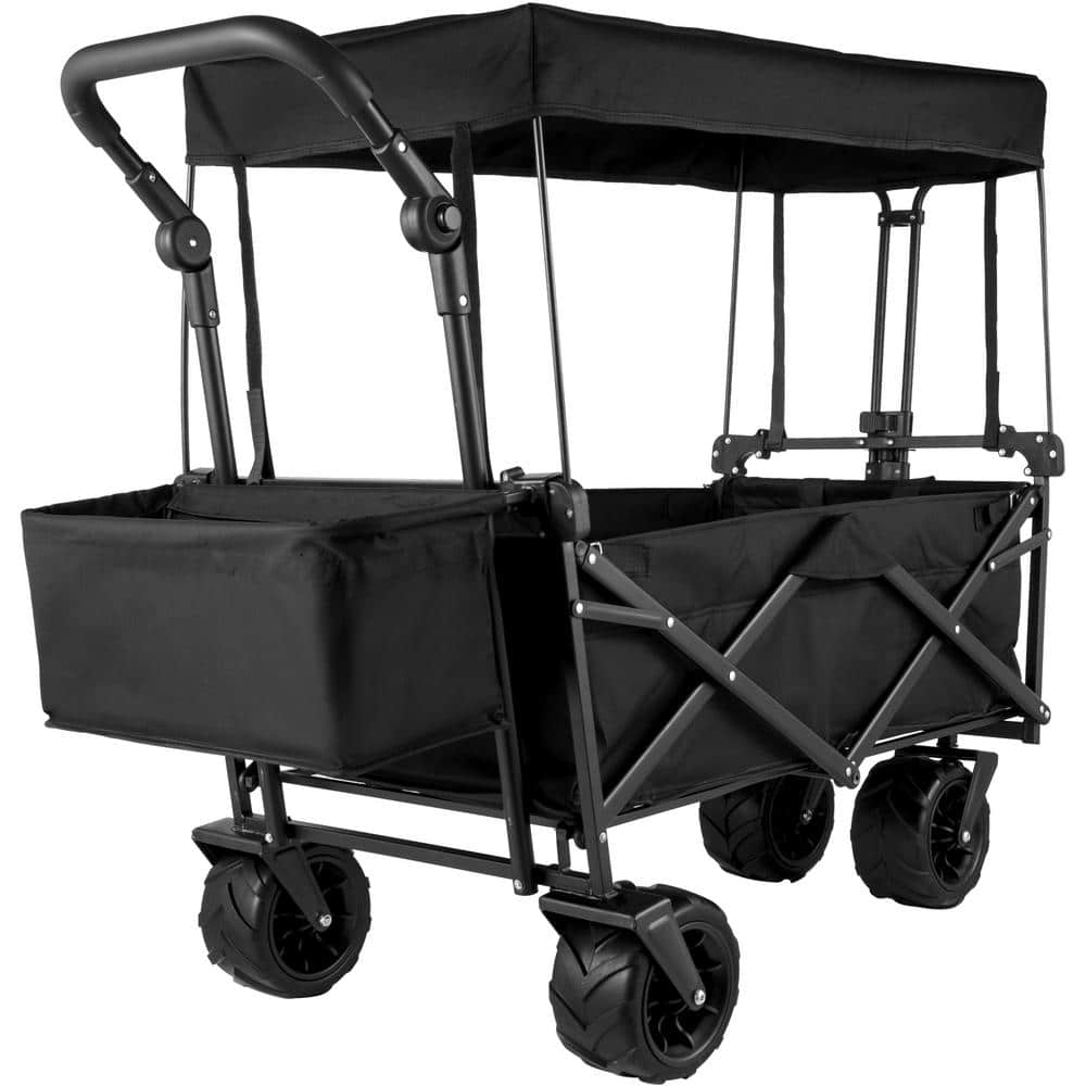3 cu. ft. Steel Extra Large Collapsible Garden Cart with Removable Canopy, Folding Wagon Utility Carts with Wheels - Hercitys