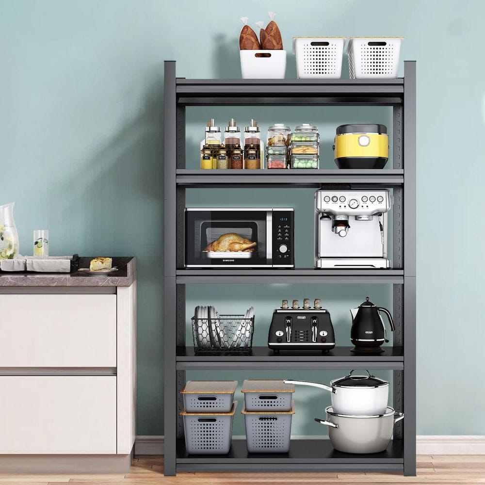 5-Tiers Steel Heavy Duty Adjustable Boltless Design Shelving Unit in Black (31.5 in. W x 63 in. H x 15.7 in. D) - Hercitys