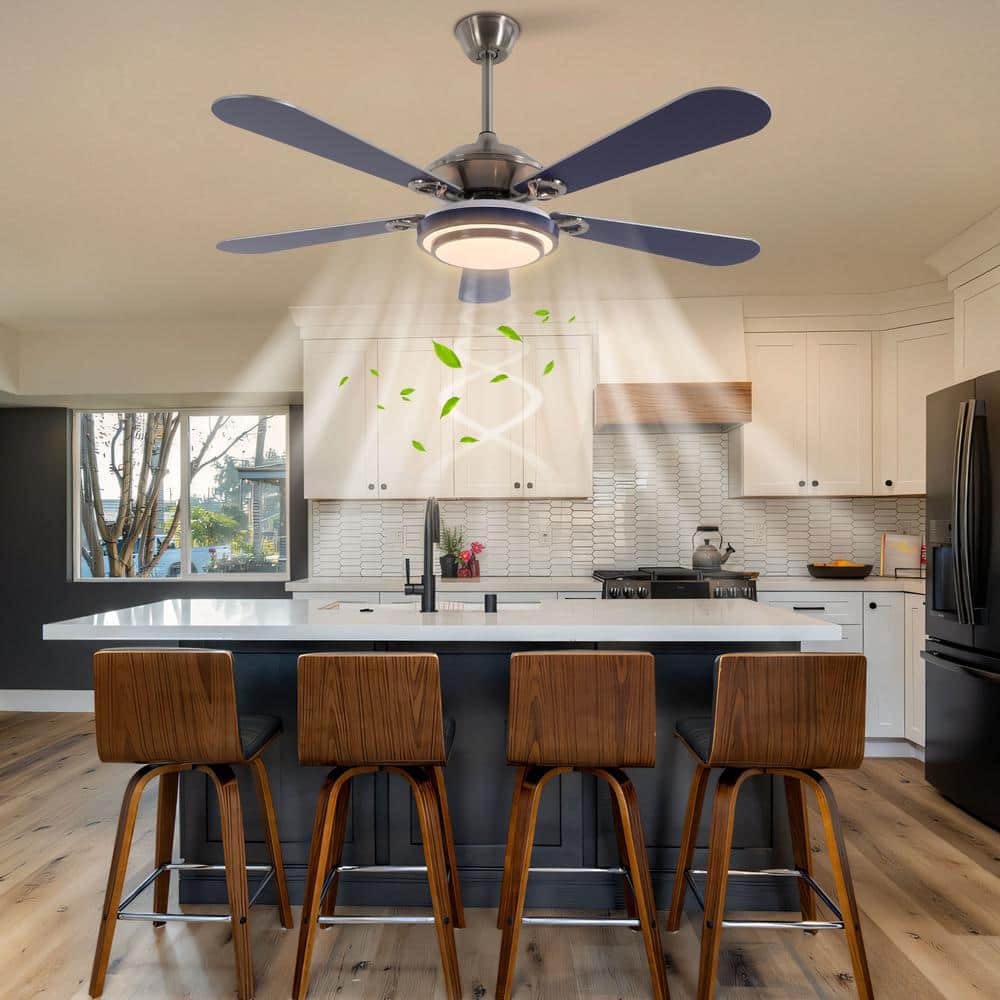 52 in. Indoor Blue and Silver Mute Ceiling Fan for Dining Room Bedroom with 3-Color Integrated LED Light and Remote - Hercitys