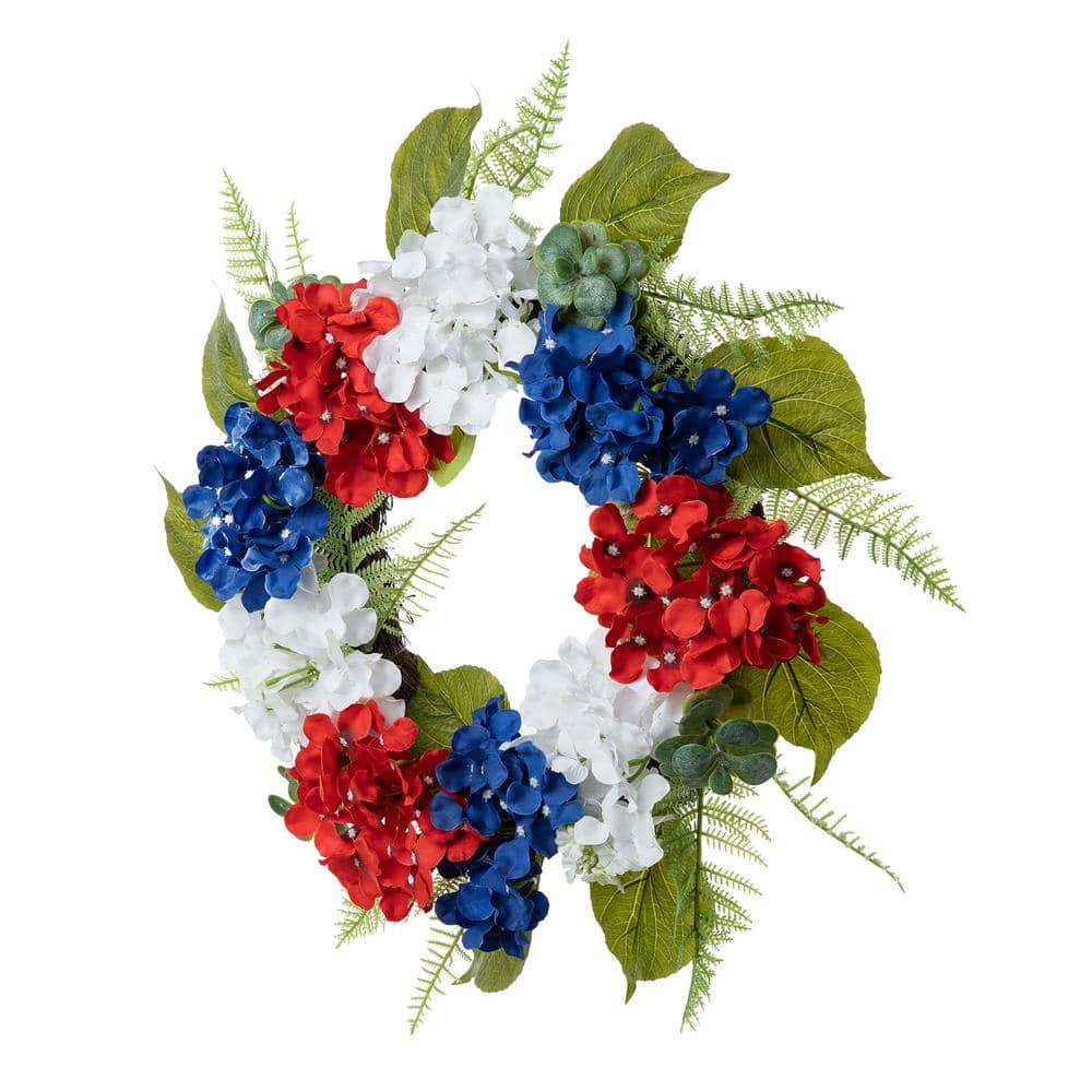 22 in. H Patriotic/Americana Hydrangea Wreath - Hercitys