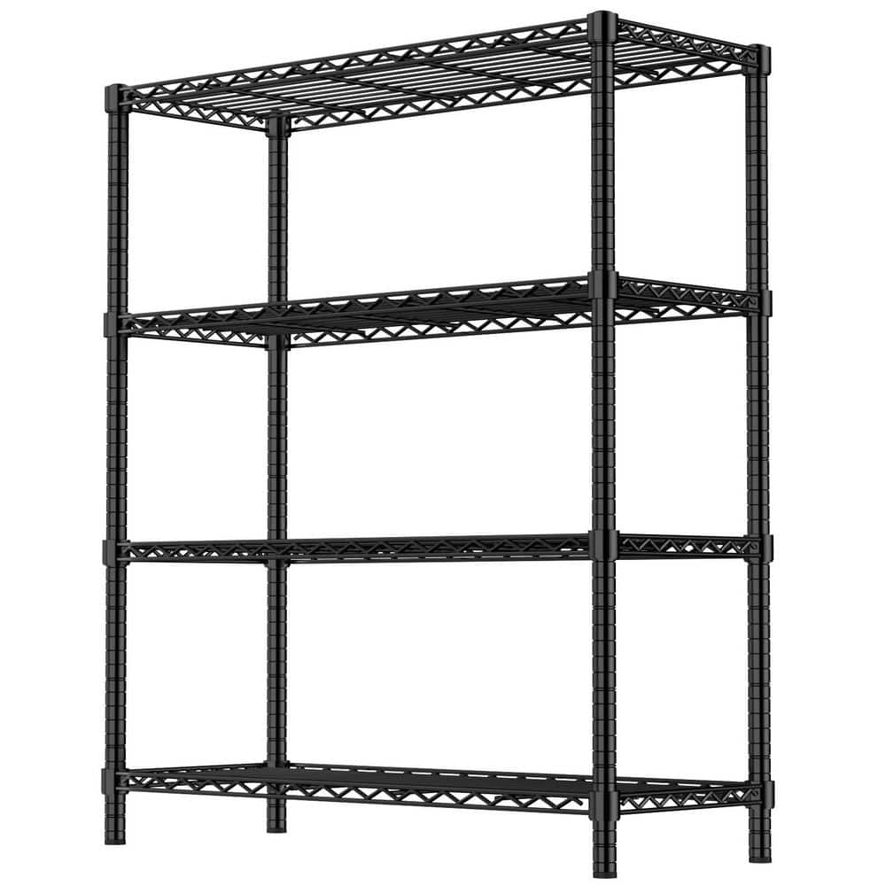 4-Tier Heavy Duty Steel Storage Rack, 350 lbs. Per Shelf Wire Shelf, Rust-Resistant for Kitchen/Laundry/Garage in Black - Hercitys