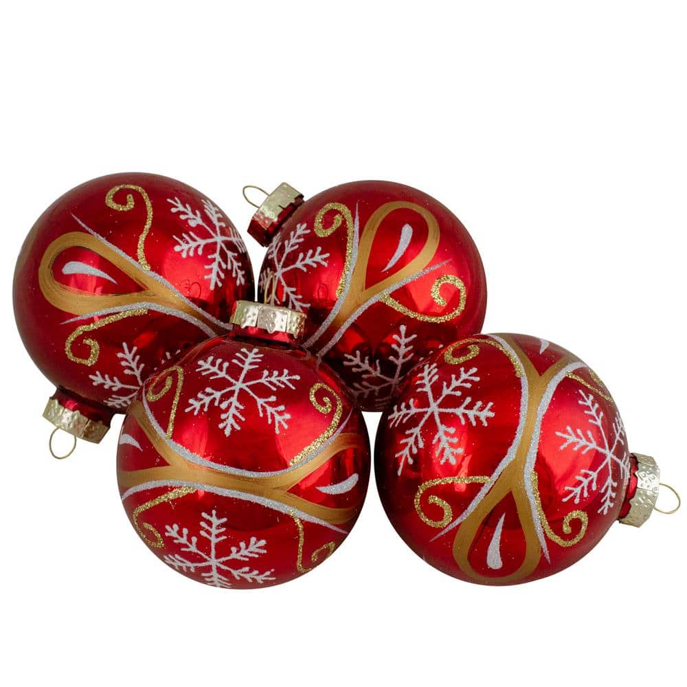 4ct Red and Gold Glass Hanging Christmas Ball Ornaments 2.5 in. (67mm) - Hercitys