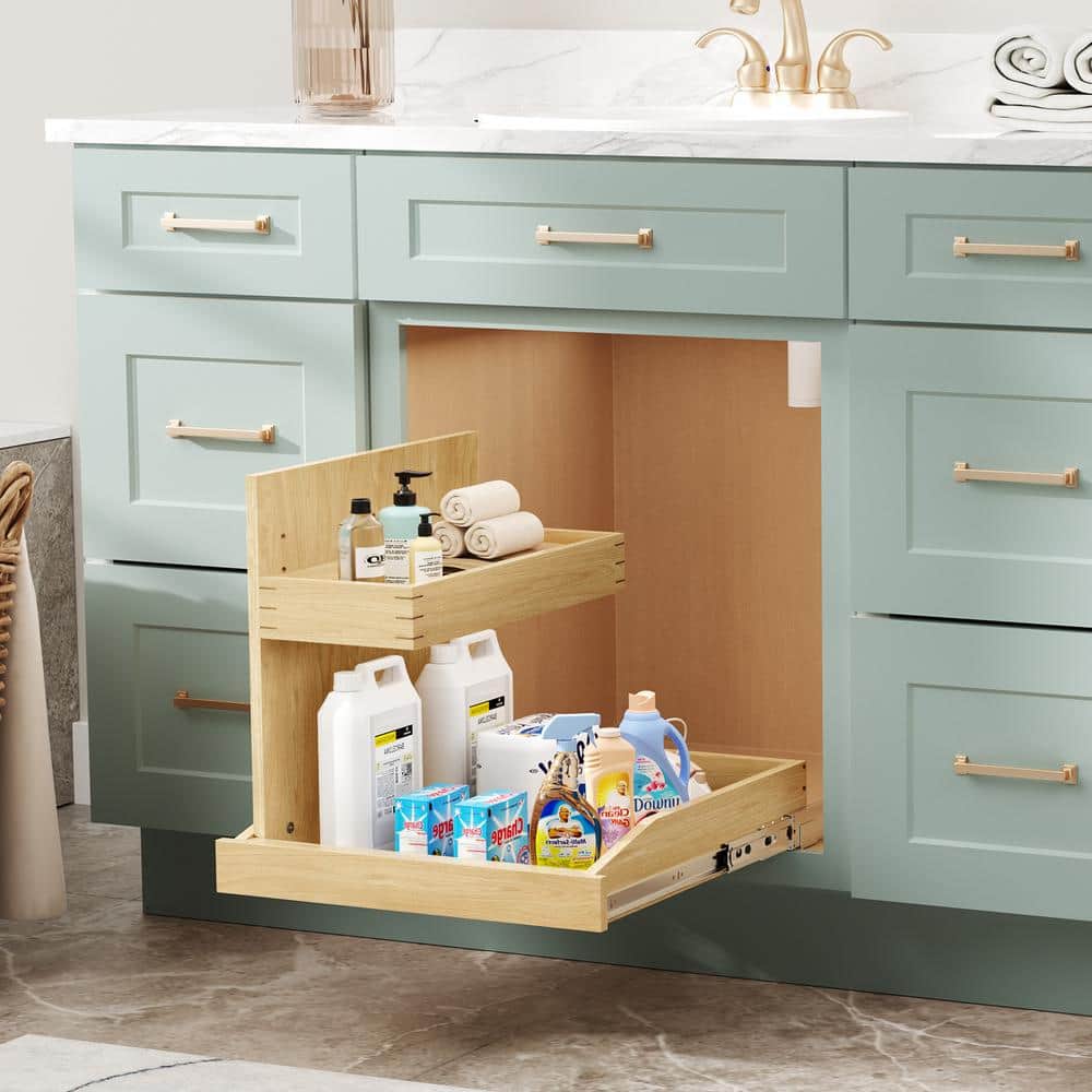 22.5 in. W Adjustable Wood Under Sink Caddy Slide-Out Shelf with Soft Close - Hercitys