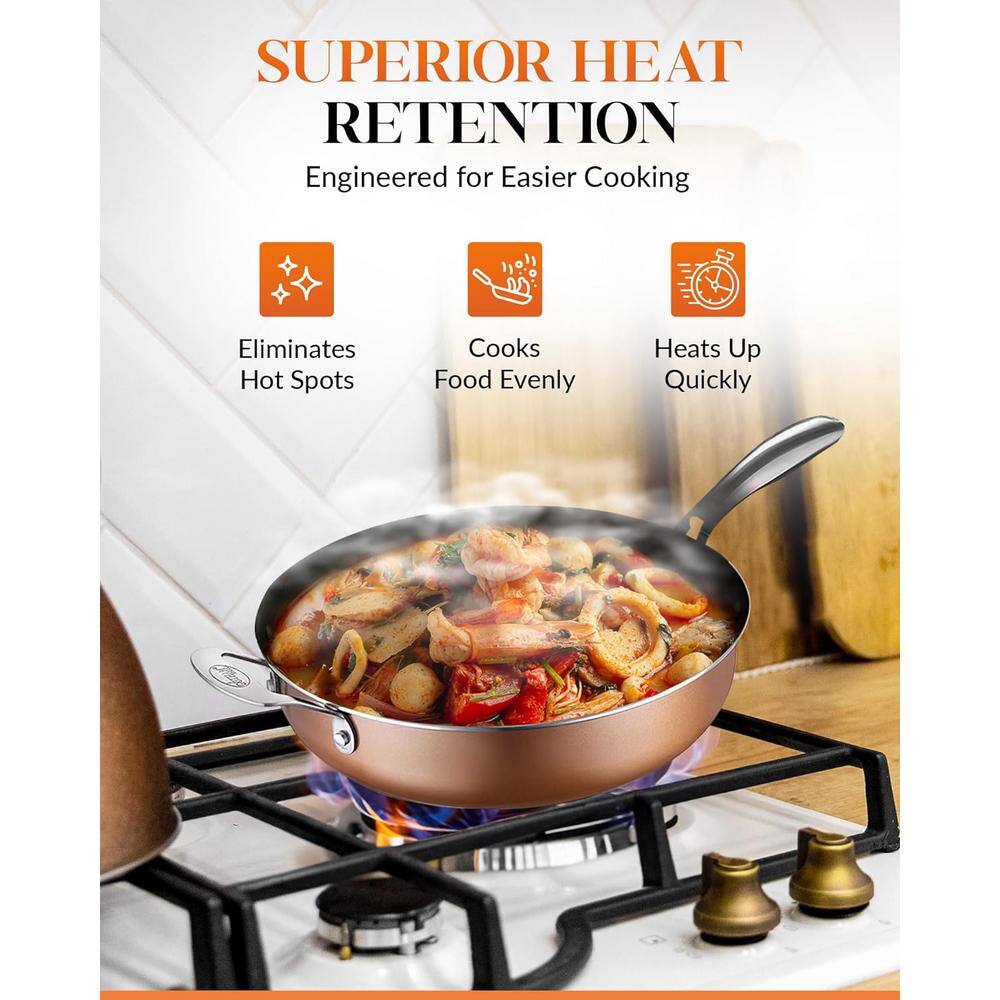 5.5 qt. Aluminum Cast Textured Coating Non-Stick Deep Saute Pan with Glass Lid and Helper Handle - Hercitys