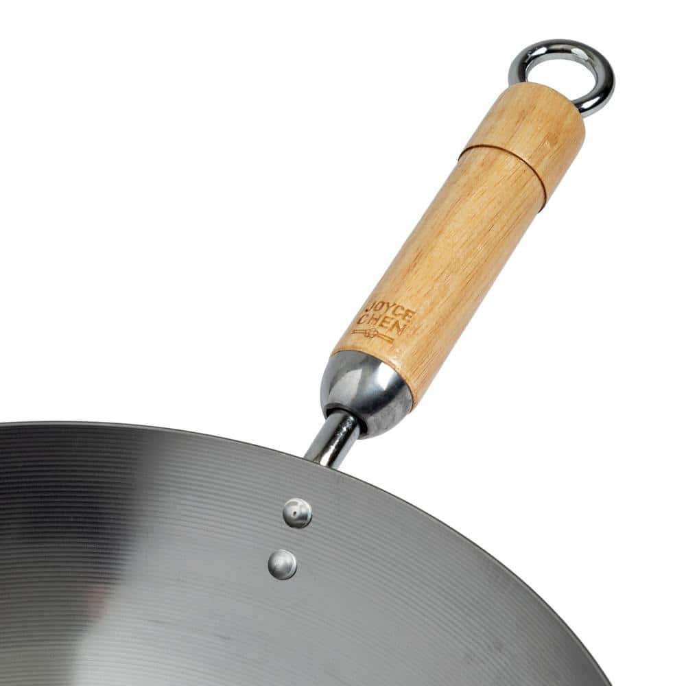 14 in. Silver Carbon Steel Non-Stick Round Bottom Wok - Hercitys