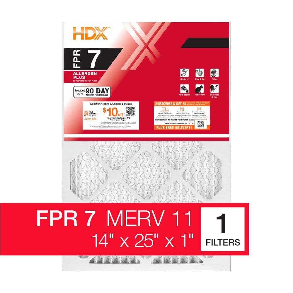 14 in. x 25 in. x 1 in. Allergen Plus Pleated Air Filter FPR 7, MERV 11 - Hercitys