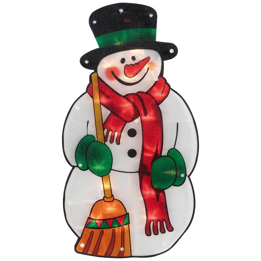17.5 in. Lighted Christmas Snowman with Broom Window Silhouette - Hercitys