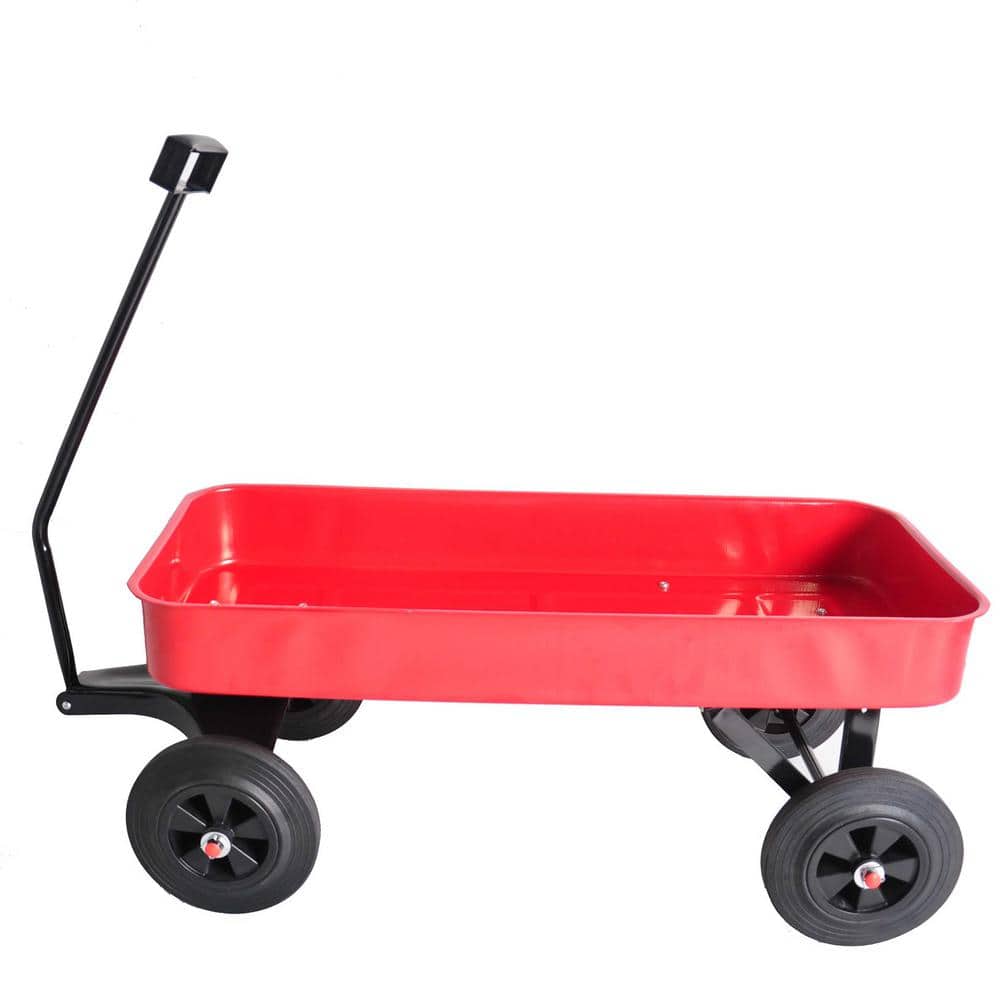1.1 cu. ft. Metal Red Garden Cart with Solid Wheels and Adjusted handle - Hercitys