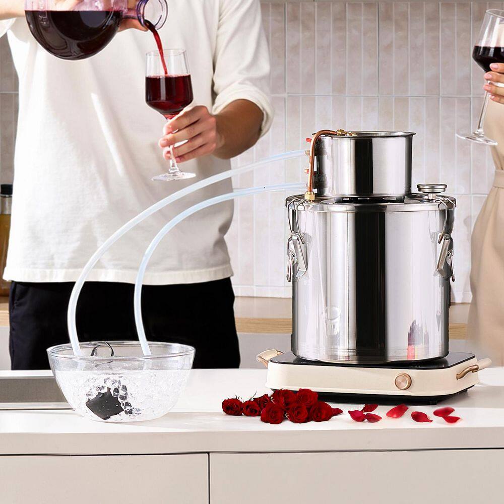 5 Gal. / 19 L Stainless Steel Alcohol Still with Copper Coil, Home Brewing Distiller Kit with Thermometer and Pump - Hercitys