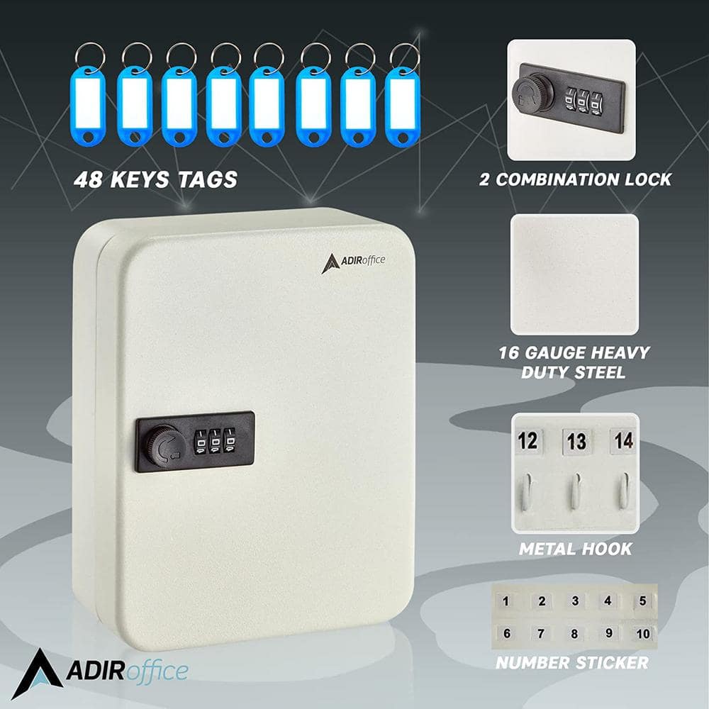 30-Key Steel Heavy-Duty Safe Lock Box Key Cabinet with Combination Lock, White with 130-Key Tags - Hercitys