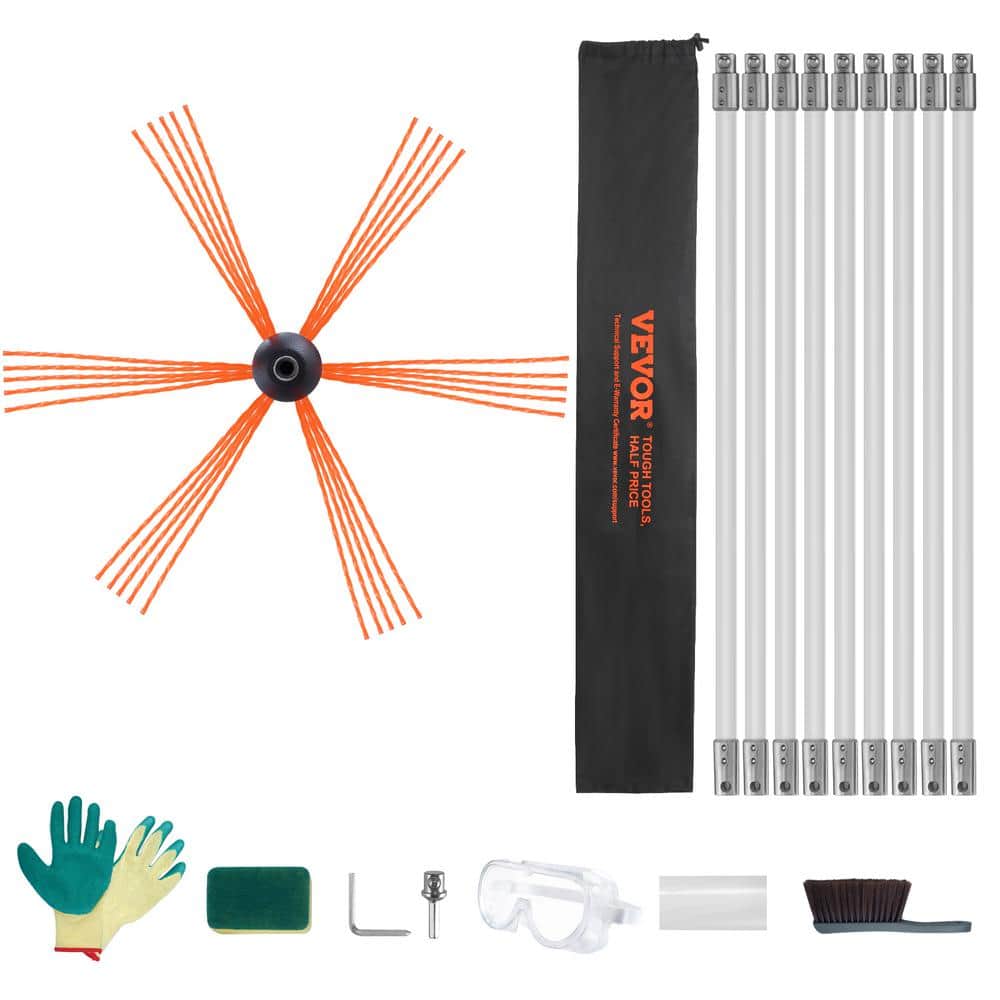 30 ft. Chimney Sweep Kit with 9 Reinforced Nylon Flexible Rods 360-Degree Cleaning Brush Chimney Cleaner - Hercitys