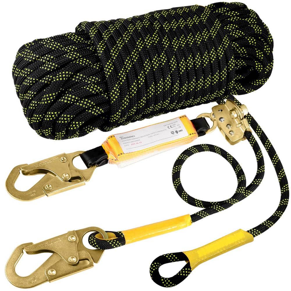 50 ft. Vertical Roofing Rope With Grab Snap Hooks, Fall Protection Tree Climbing Line Kit for Extreme Mountaineering - Hercitys