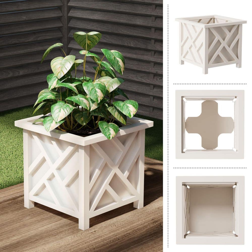14.75 in. x 14.75 in. Lattice Design White Plastic Planter Box (2-Pack) - Hercitys