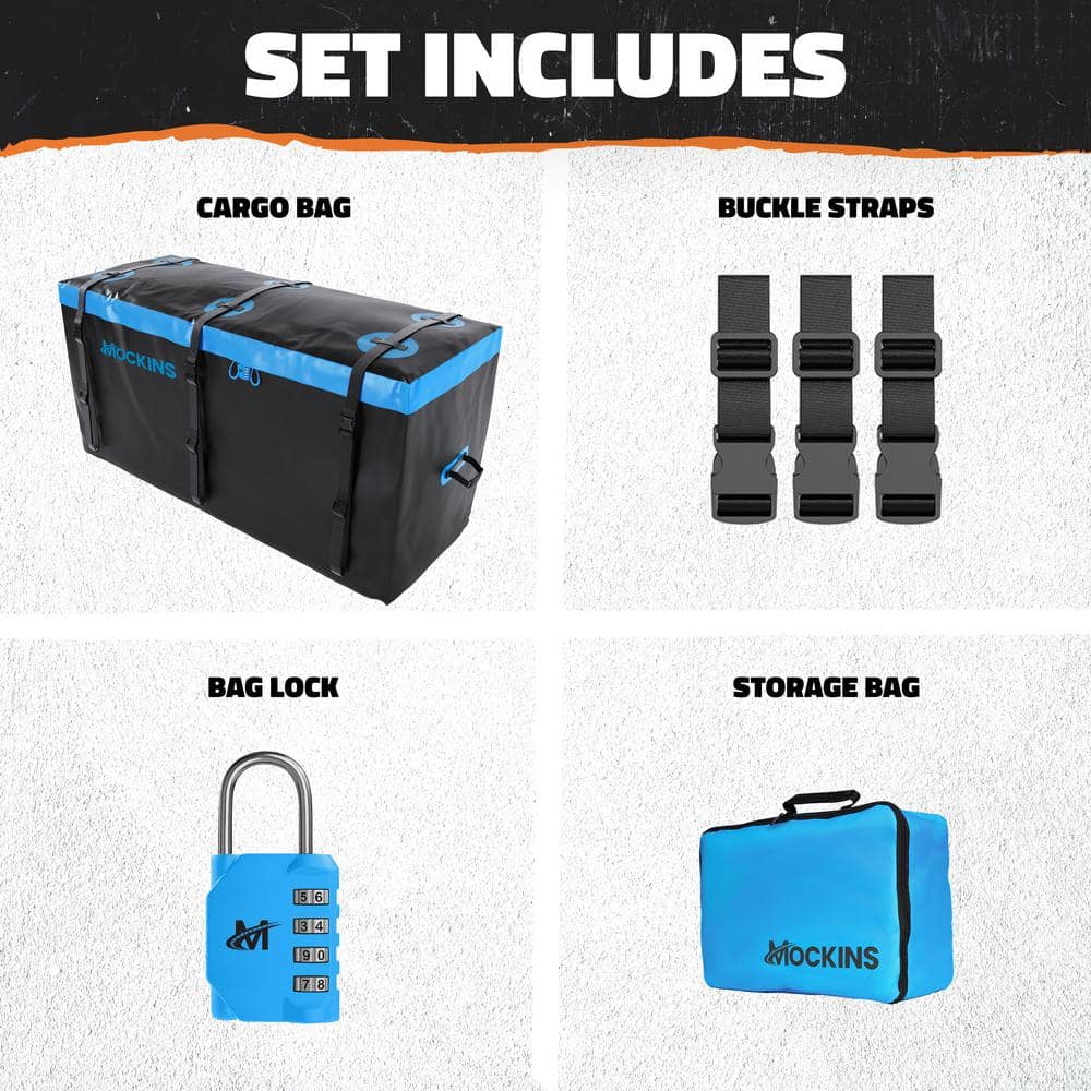 25 cu. ft. Waterproof Cargo Carrier Bag 60 in. x 31 in. x 24 in. Hitch Bag with Lock, Straps and Carry Bag, Blue - Hercitys