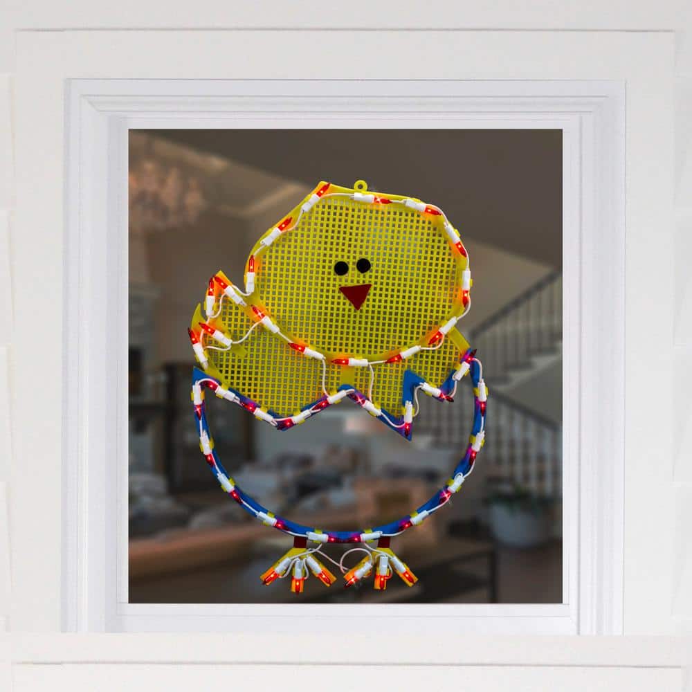 17 in. Lighted Hatching Baby Chick in Egg Easter Window Silhouette - Hercitys