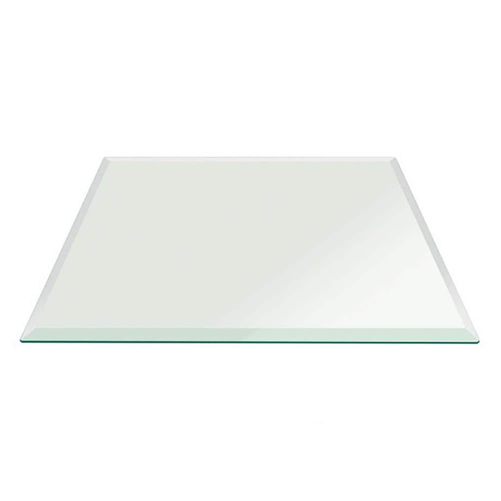 36 in. Clear Square Glass Table Top 1/2 in. Thick Bevel Polish Tempered Radius Corners - Hercitys