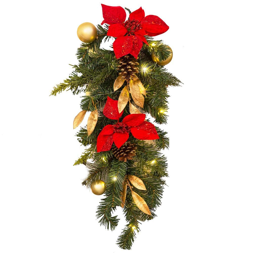 28 in. Pre-Lit Artificial Christmas Swag Teardrop Wreath Hanging Door (Set of 2) - Hercitys