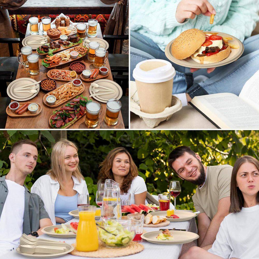 50 Pack 14 in. Biodegradable Crawfish Trays, Heavy Duty Compostable Serving Platters - Hercitys