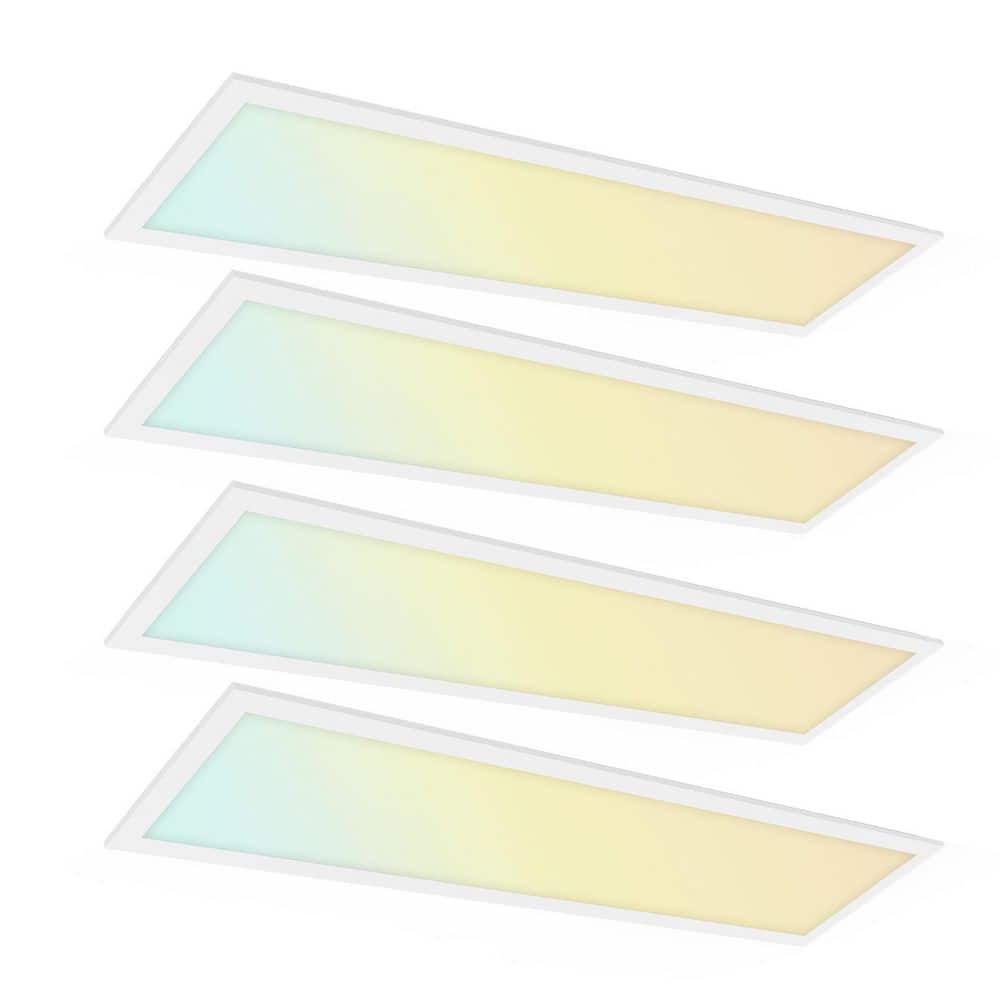 48 in. 1 ft. x 4 ft. White 2200/3300/4400 Lumens Integrated LED Flush Mount Light Panel Light, 3500/4000/5000K (4-Pack) - Hercitys