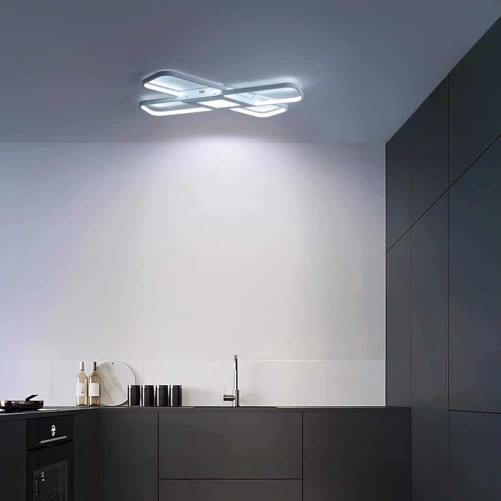 25 in. Modern Rectangle White Dimmable Integrated LED Novel Geometric Overlay Flush Mount Ceiling Light with Remote - Hercitys