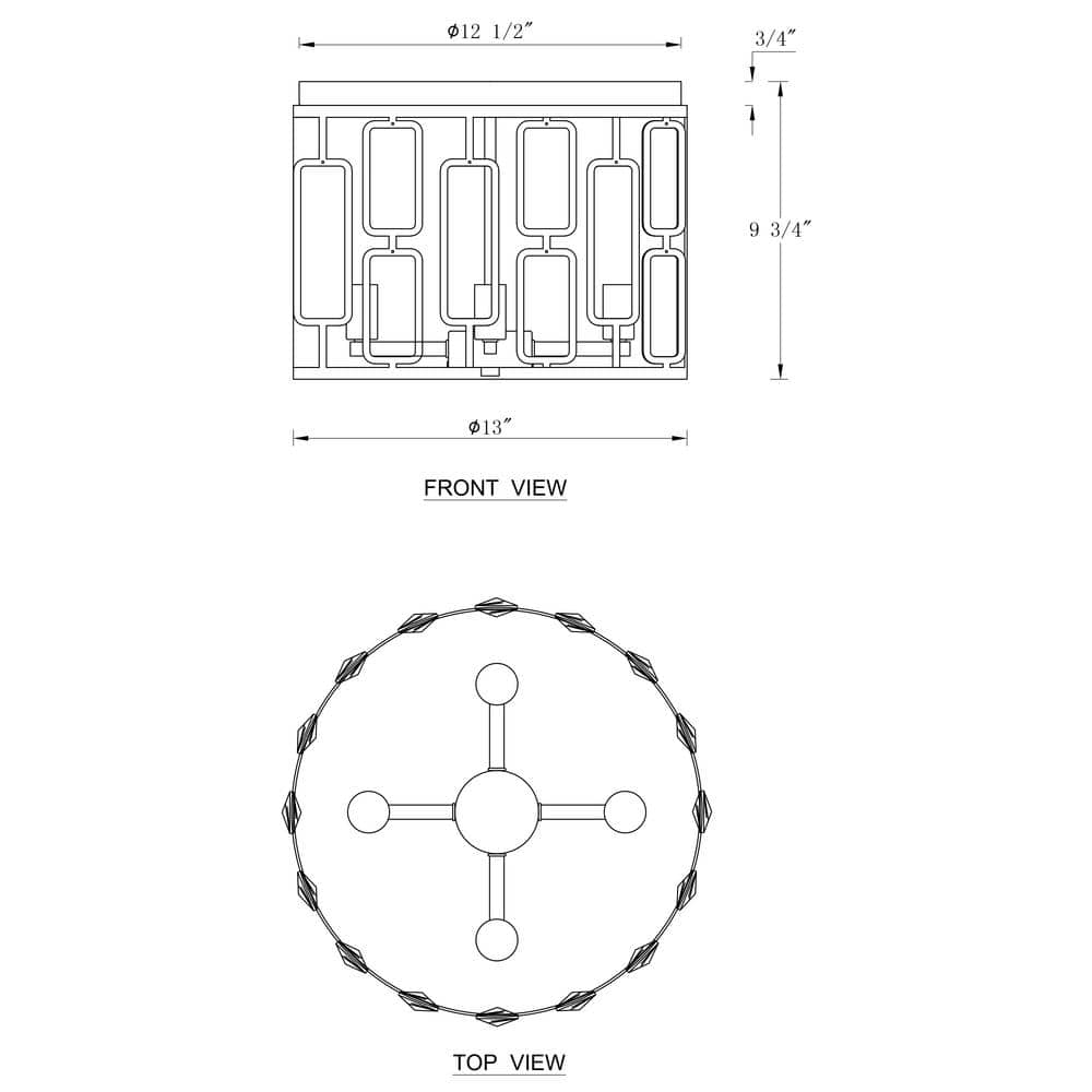 13 in. 4-Light Black Flush Mount with Clear Crystals - Hercitys
