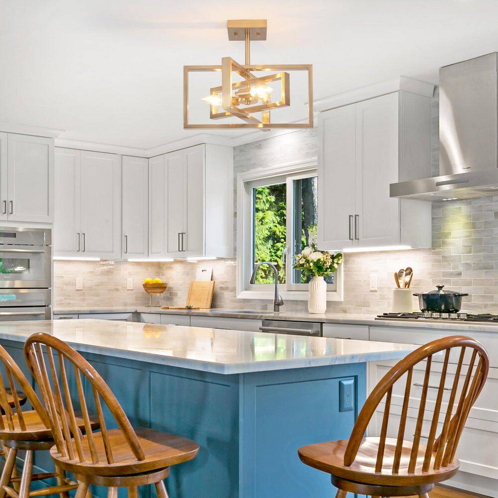 15.8 in. 3-Light Brass Semi- Flush Mount - Hercitys