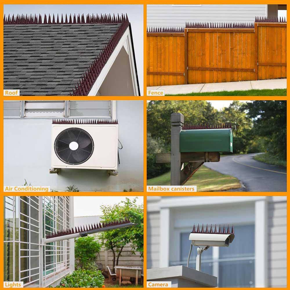 16.9 Brown Plastic Deterrent Fence Spikes, Keeps a Pigeon Away, Off Spikes Strips Bird Repeller (24-Pack) - Hercitys