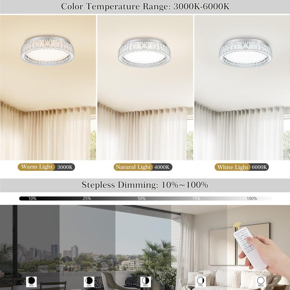 21.6 in. 1-Light Modern Crystal Chrome LED Flush Mount Ceiling Light - Hercitys