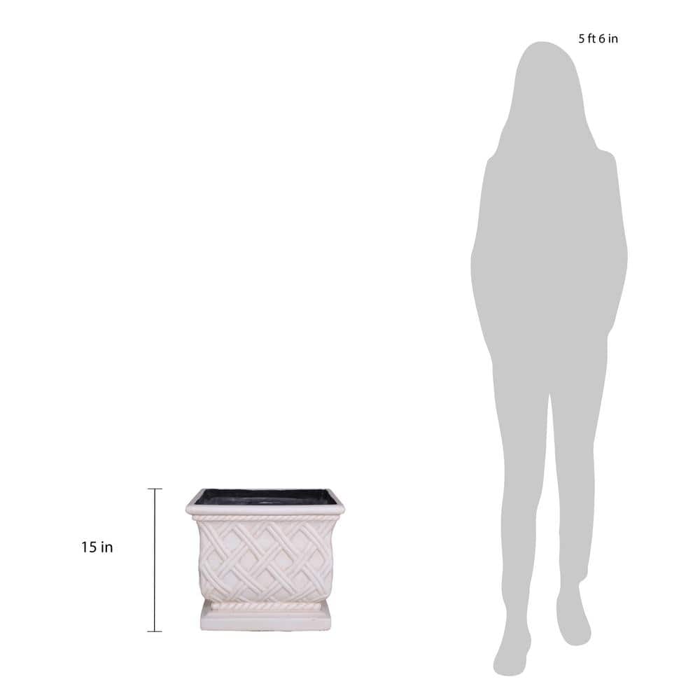 17.75 in. Light Aged White Cast Stone Square Lattice Planter - Hercitys