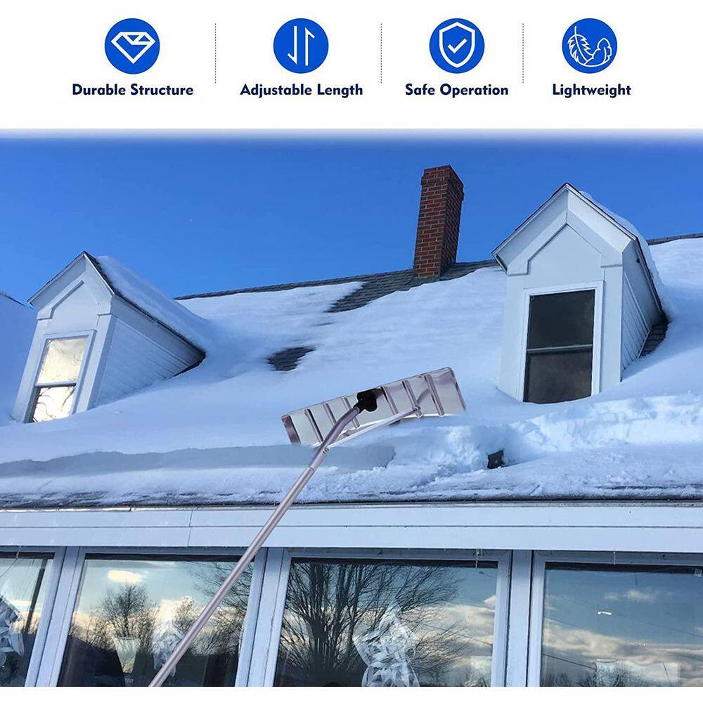 238 in. Silver Retractable Aluminum Snow Rake, Light Roof WITH 25 in. Blades, Snow Removal Tools - Hercitys