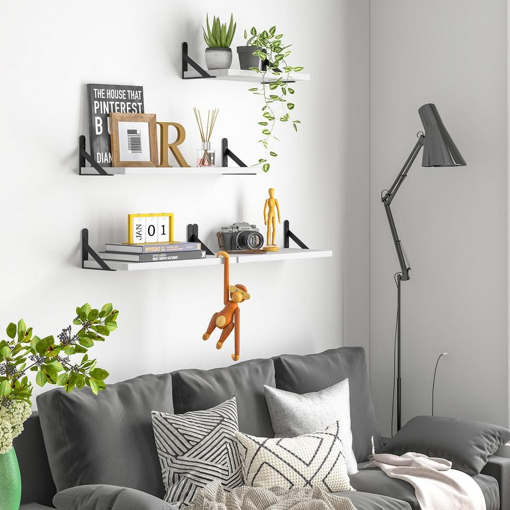 16.5 in. W x 6. 1 in. D x 4.3 in. H in Rustic White Assembled Floating Shelf, Wall Mounted Wood Shelves (Set of 4) - Hercitys