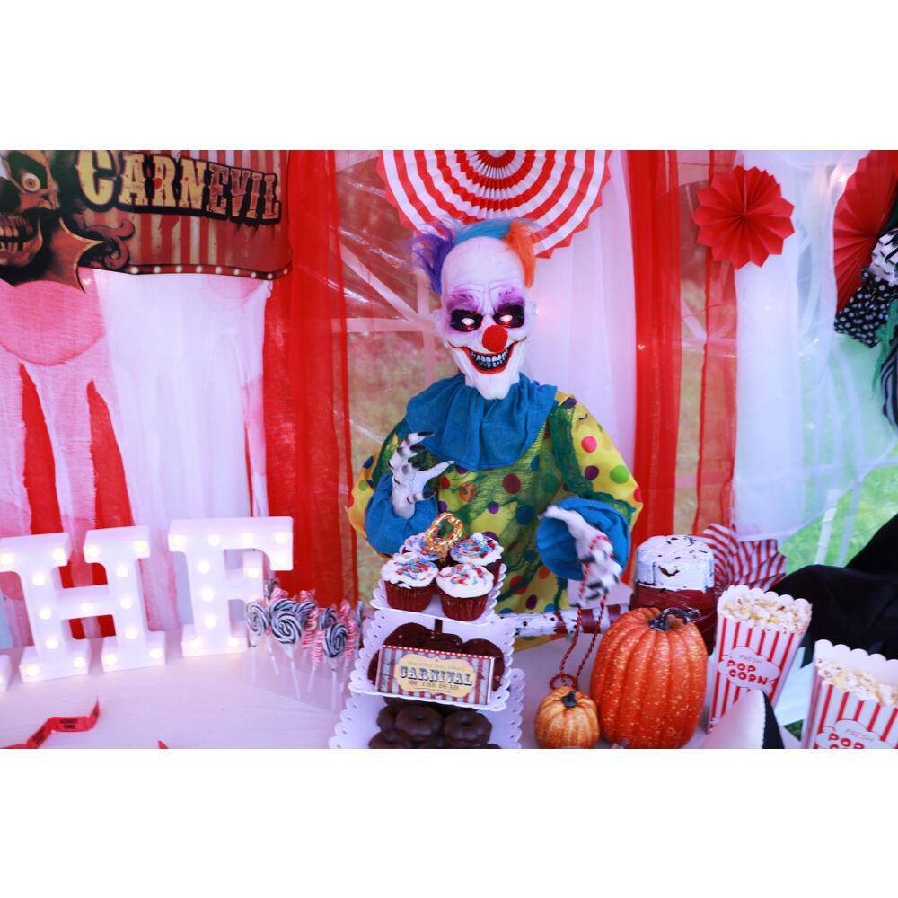 24 in. Battery Operated Animated Poseable Clown with LED Eyes Halloween Prop - Hercitys