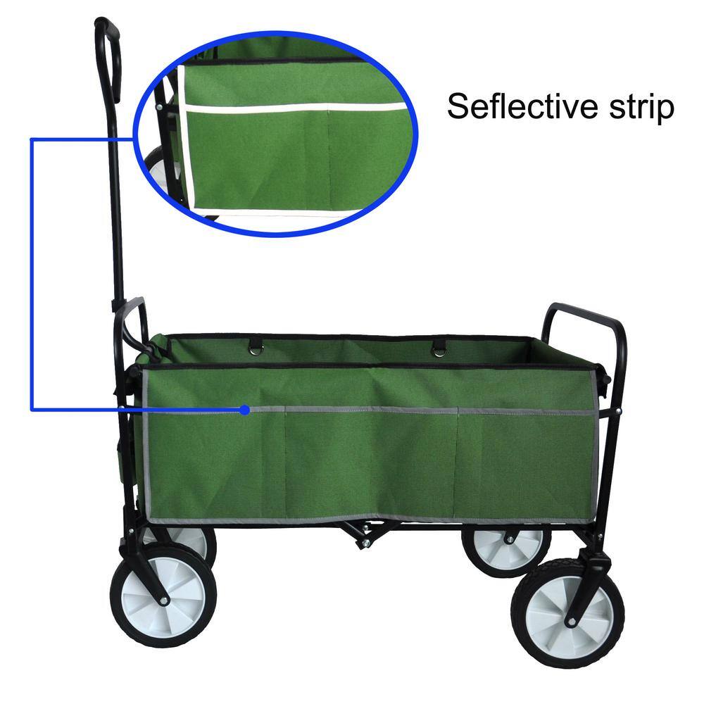 3.44 cu. ft. Grass Green Metal Folding Garden Cart with Side Pockets, Reflection Belt and Adjustable Handles - Hercitys