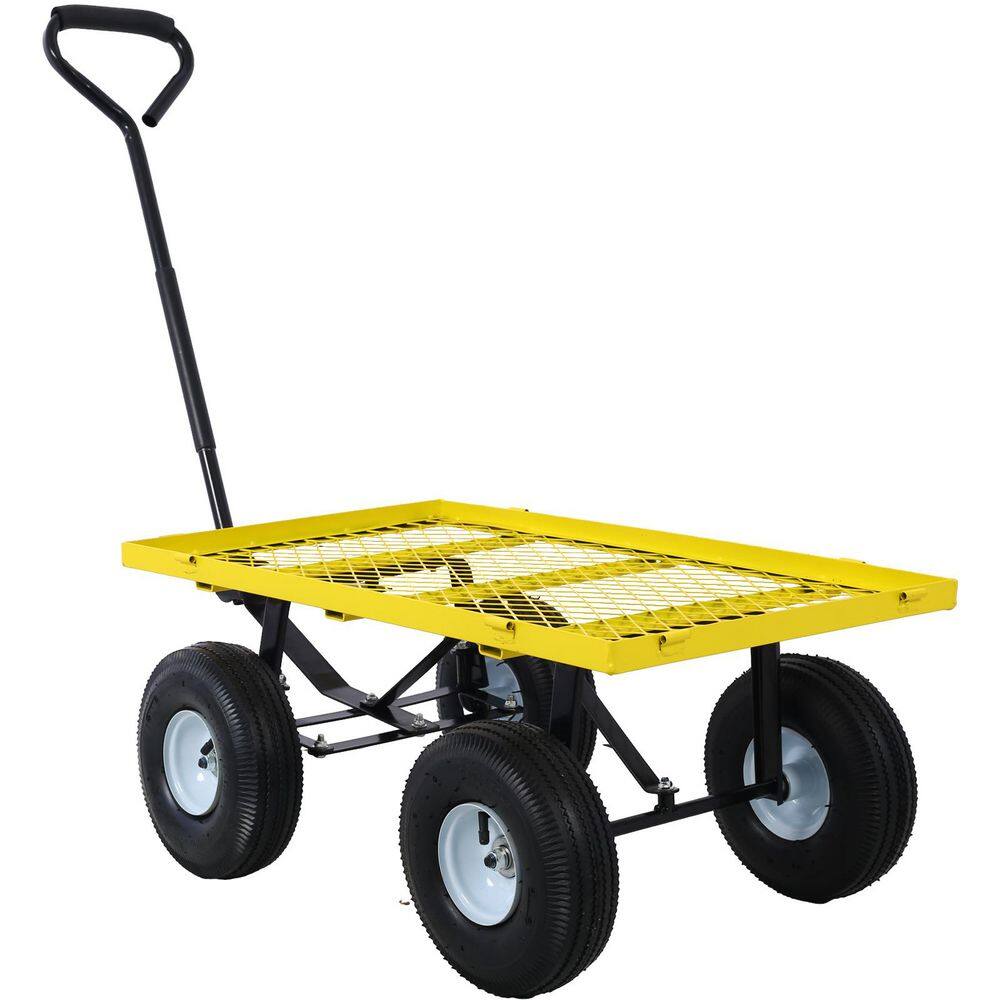 3 cu. ft. Steel Garden Cart Steel Mesh Removable Sides 550 lbs. Capacity Yellow - Hercitys