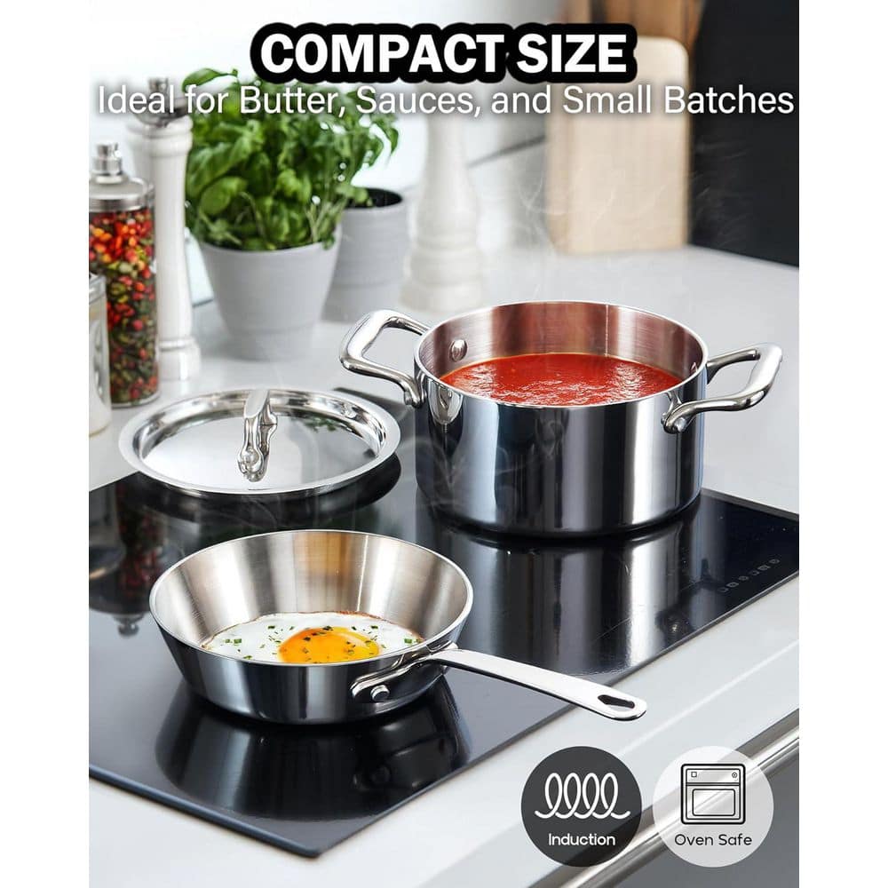 4.7 in. Multi-Ply Clad Stainless Steel Butter Warmer Mini Omelette Egg Frying Pan Butter Melting Pot Small Sauce Pot - Hercitys