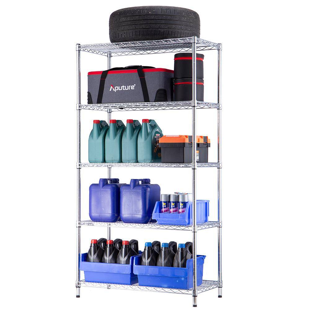 5 Tier Commercial Chrome Shelving Unit 18 in. x 36 in. x 72 in. - Hercitys