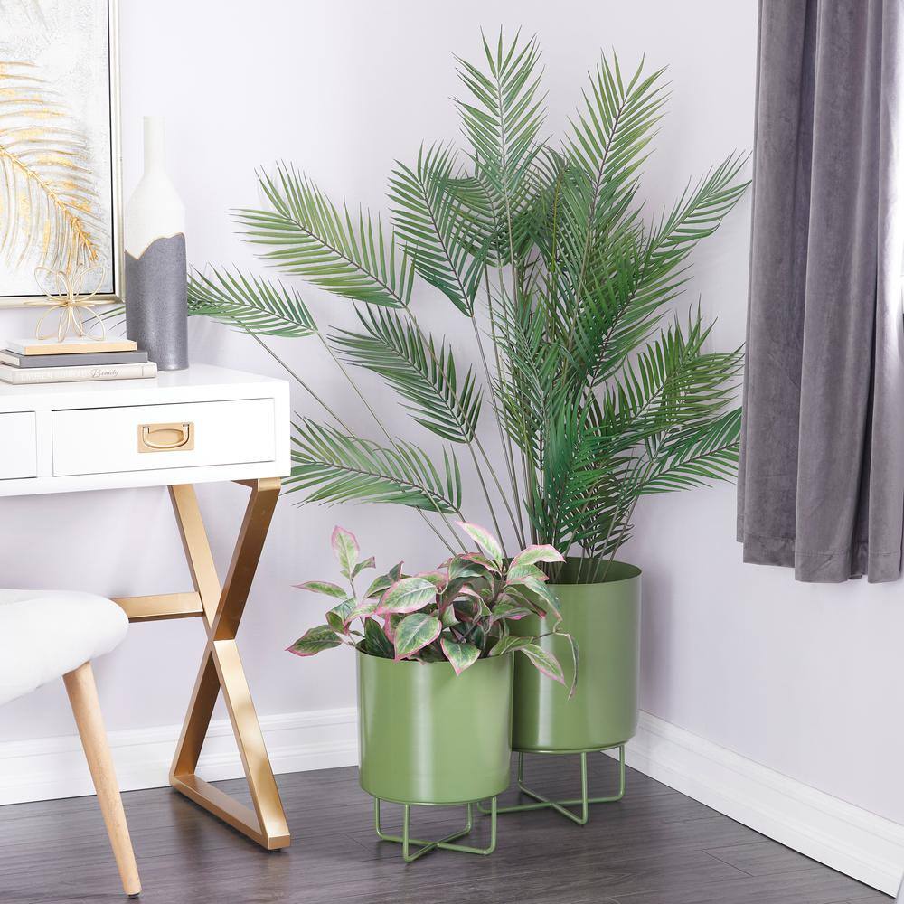 16 in., and 13 in. Medium Green Metal Planter (2- Pack) - Hercitys