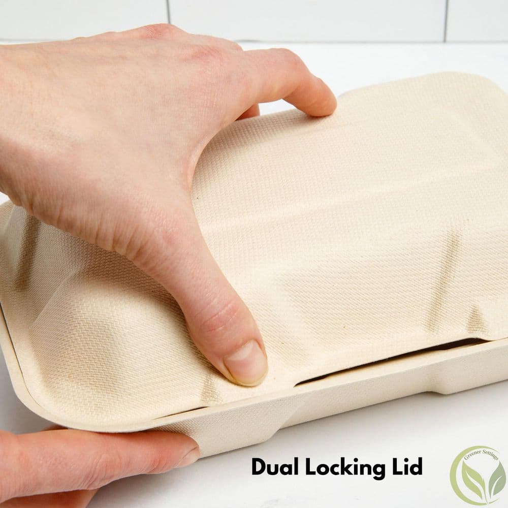 100% Compostable Paper Take-Out Container 9 in. x 6 in. Clamshell [75-Pack] - Hercitys