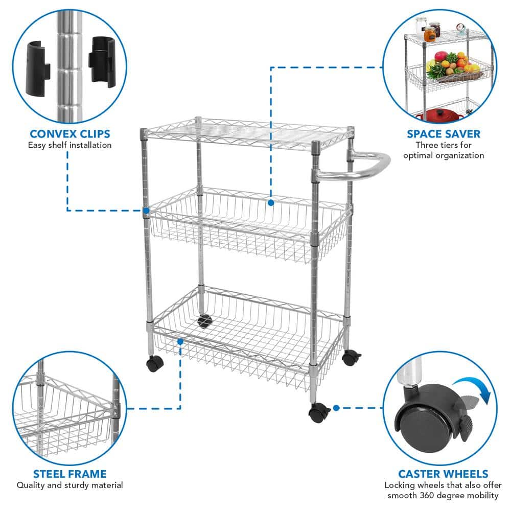 3-Tier Metal Rolling Utility Cart - Hercitys