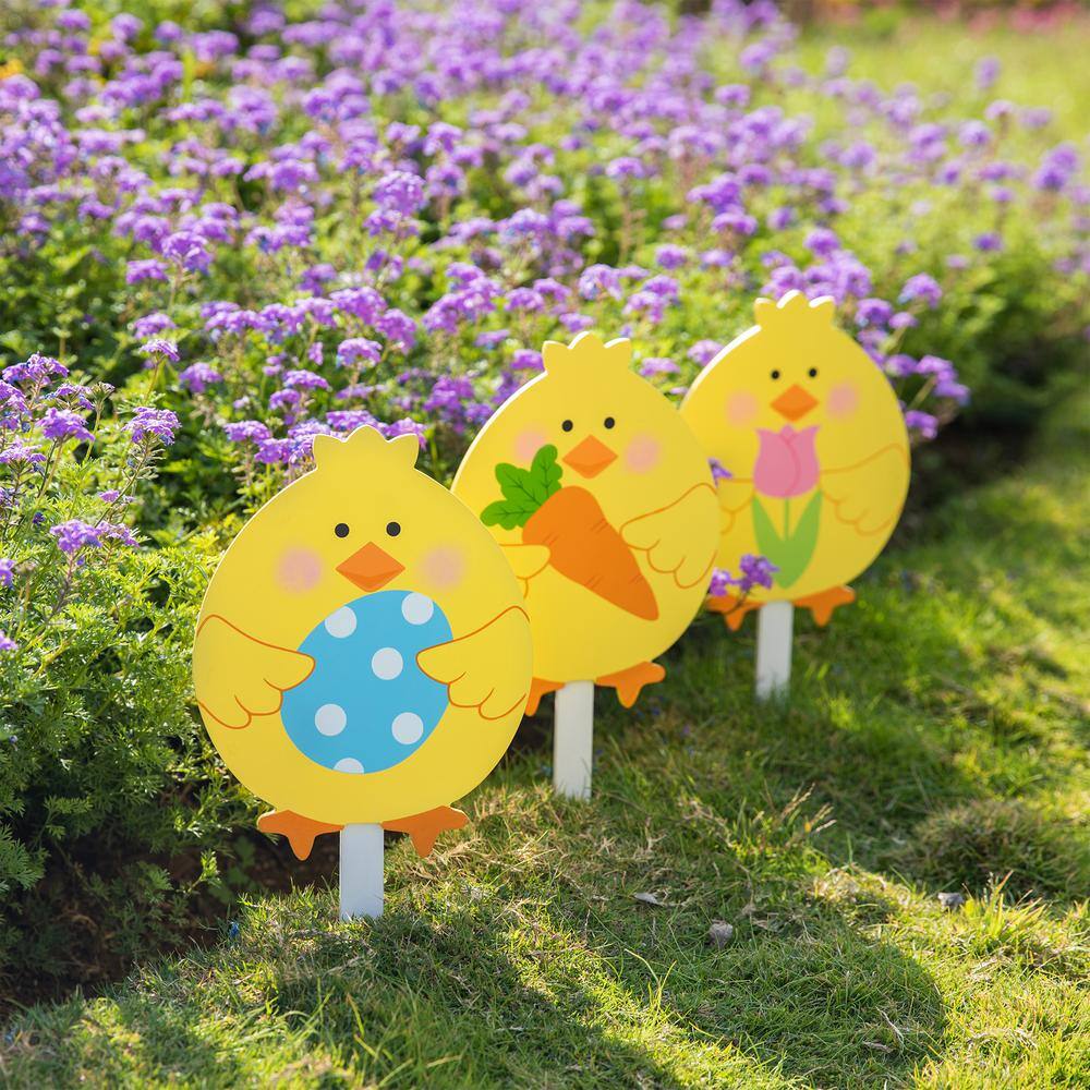 15 in. H Easter Wooden Chick Pick/Yard Stake (Set of 3) - Hercitys