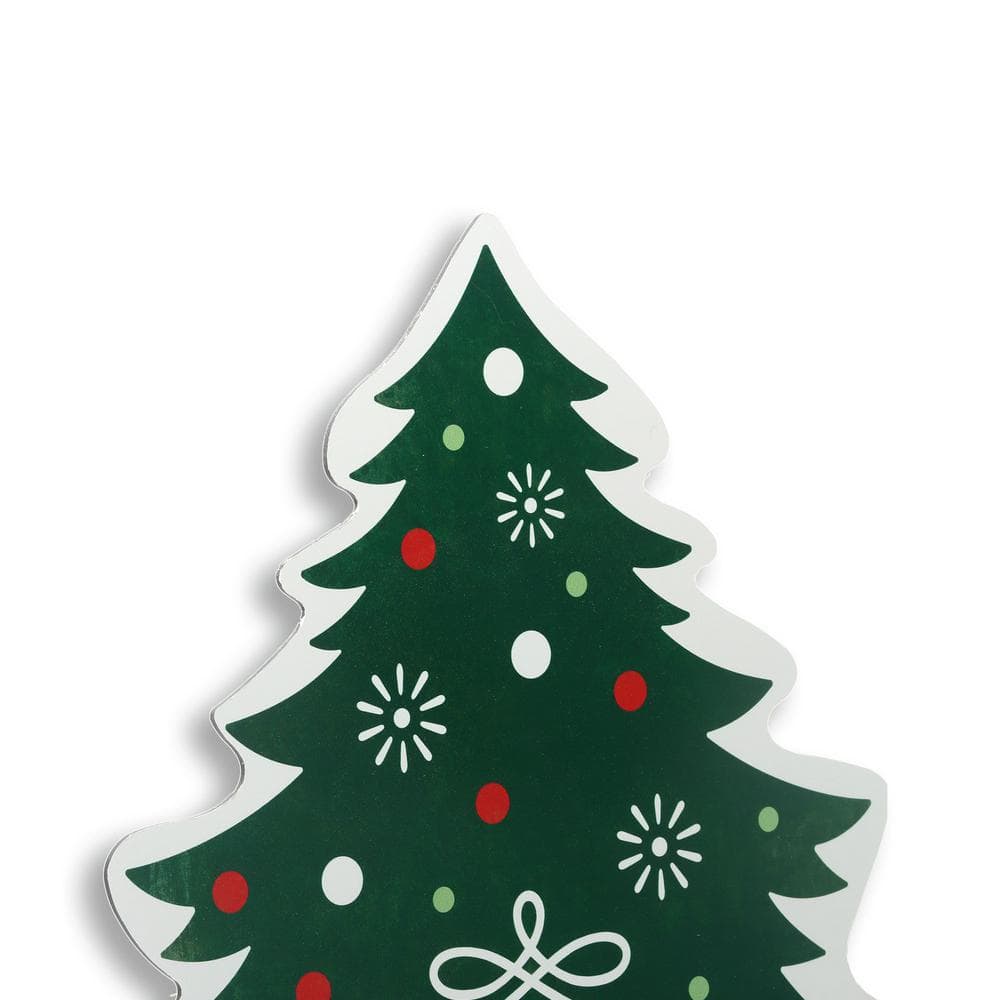 20 in. Green Weather-Resistant Metal Merry Christmas Tree Yard Stake - Hercitys