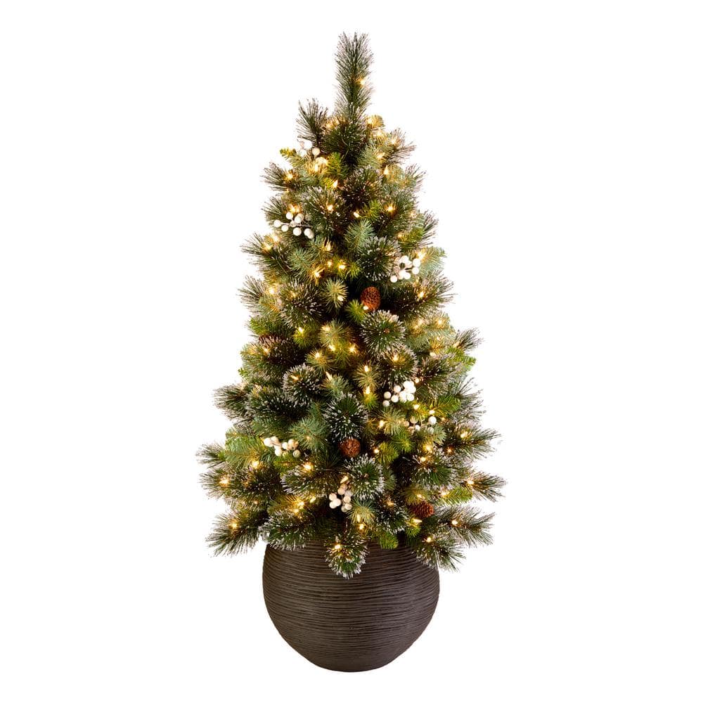 4 ft. Glittery Crestwood Spruce Entrance Artificial Christmas Tree Pre-Lit with Clear Lights - Hercitys