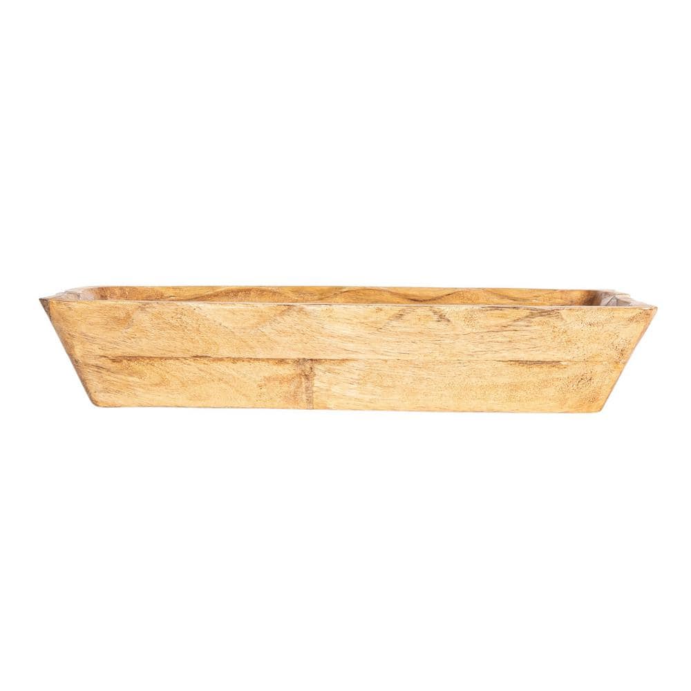 15.5 in. 52.8 fl. oz. Natural Brown Long Artisanal Mango Wood Serving Bowl - Hercitys