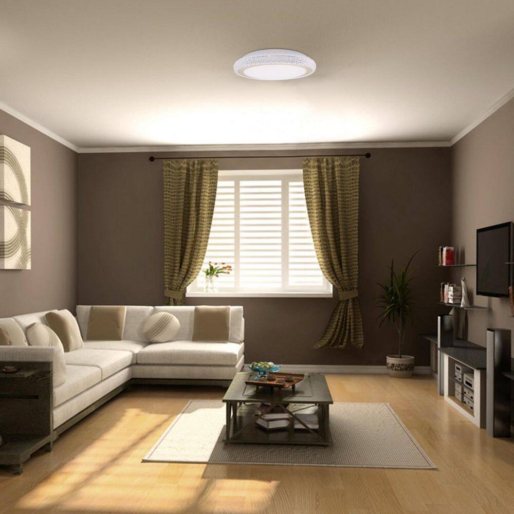 16.1 In. White Flush Mount Ceiling Light with Imitated Crystal Trim, Dimmable LED - Hercitys