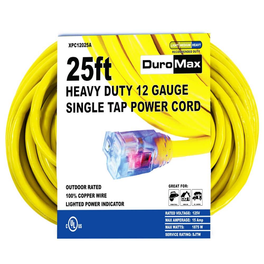 25 ft. 12 Gauge Portable Generator Single Tap Extension Power Cord - Hercitys