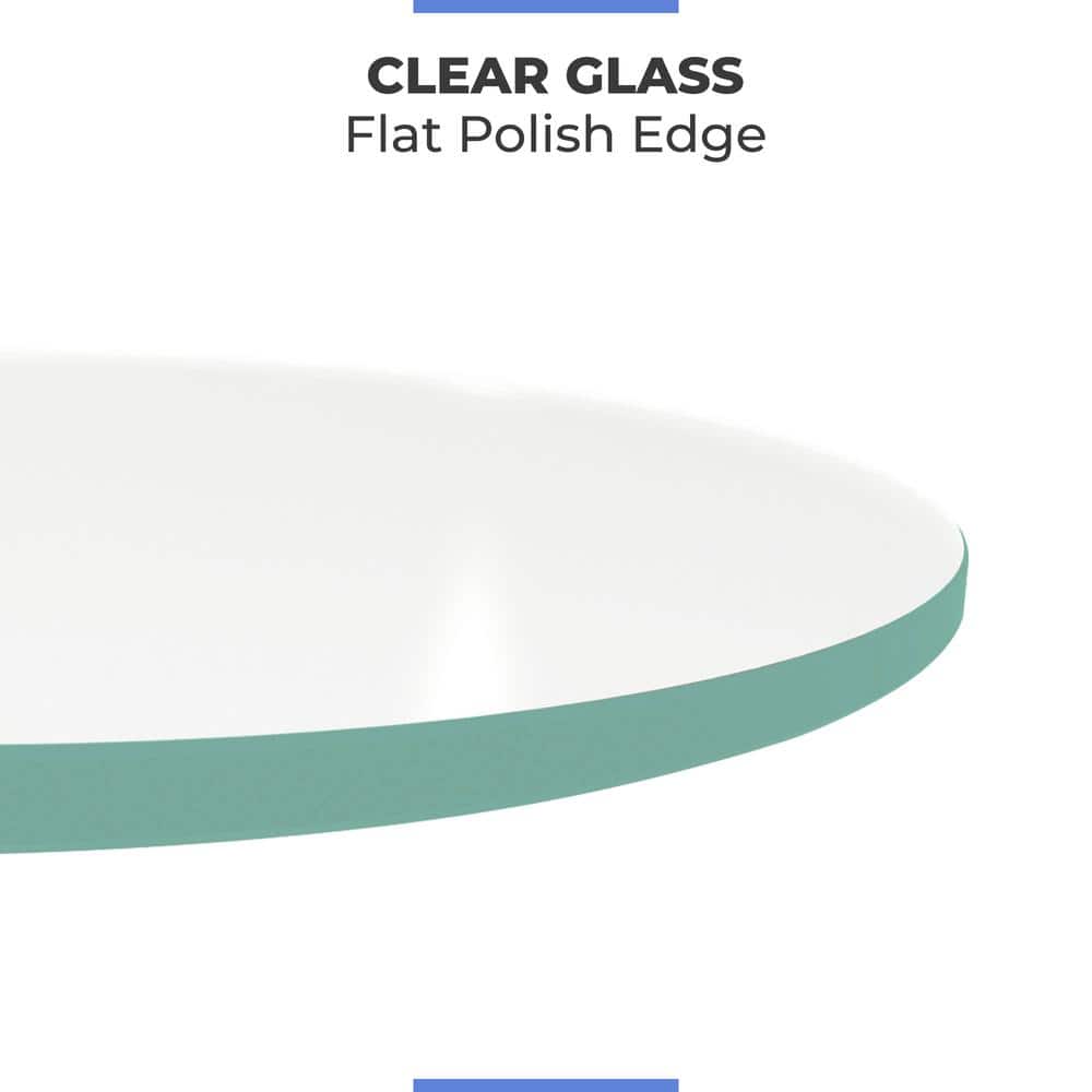 18 in. Clear Round Glass Table Top, 1/2 in. Thickness Tempered Flat Edge Polished - Hercitys